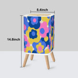 Retro Square Small Trash Can with Lid 1970s Flowers Blue Pink Yellow - One Size - retro tash cans