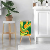 Retro Square Small Trash Can with Lid 1970s Psychedelic Swirl Acidwave Green Yellow Orange - One Size - retro tash cans