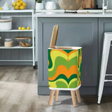 Retro Square Small Trash Can with Lid 1970s Psychedelic Swirl Acidwave Green Yellow Orange - One Size - retro tash cans