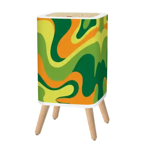 Retro quadratischer kleiner Mülleimer mit Deckel, psychedelische Wirbe – VINTARAMA
