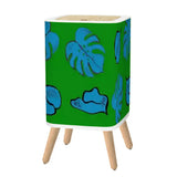 Retro Square Small Trash Can with Lid Blue Monstera on Grass Green - One Size - retro tash cans