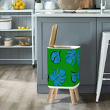 Retro Square Small Trash Can with Lid Blue Monstera on Grass Green - One Size - retro tash cans