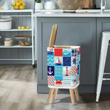 Retro Square Small Trash Can with Lid Maritime Nautical Patchwork - One Size - retro tash cans