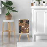 Retro Square Small Trash Can with Lid Mid Century 50s Brown Beige Black - One Size - retro tash cans