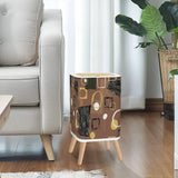 Retro Square Small Trash Can with Lid Mid Century 50s Brown Beige Black - One Size - retro tash cans