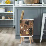 Retro Square Small Trash Can with Lid Mid Century 50s Brown Beige Black - One Size - retro tash cans