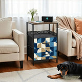 Retro 60s Geometric Bedside Table with Charging Station & Storage - retro bedside table