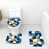 Retro Style Bathroom Mat Set | Retro Midcentury 3-Piece Rugs Geometric Blue Black Brown White - One Size - retro