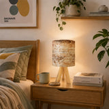 Retro Tripod Table Lamp – Wood Grain Print Linen Shade Wooden Legs - retro table lamps