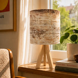Retro Tripod Table Lamp – Wood Grain Print Linen Shade Wooden Legs - retro table lamps