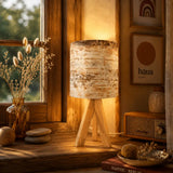 Retro Tripod Table Lamp – Wood Grain Print Linen Shade Wooden Legs - retro table lamps