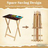 Retro Wooden Folding Side Tables Set of 4 – TV Trays with Storage Stand - 4 Pack - retro tv tray