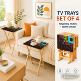 Retro Wooden Folding Side Tables Set of 4 – TV Trays with Storage Stand - 4 Pack - retro tv tray