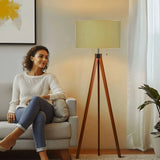 Sage Green Wooden Tripod Floor Lamp - Retro Nordic Scandi Light - retro floor lamps
