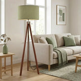 Sage Green Wooden Tripod Floor Lamp - Retro Nordic Scandi Light - retro floor lamps