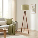 Sage Green Wooden Tripod Floor Lamp - Retro Nordic Scandi Light - retro floor lamps