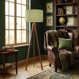 Sage Green Wooden Tripod Floor Lamp - Retro Nordic Scandi Light - retro floor lamps
