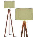 Sage Green Wooden Tripod Floor Lamp - Retro Nordic Scandi Light - US Plug - retro floor lamps