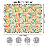 Size chart of cream teal and orange rectangle-pattern scalloped area rug showing 144 x 108 in (366 x 275 cm)