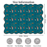 Size chart of teal cocktail-motif scalloped area rug showing 144 x 108 in (366 x 275 cm)
