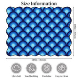 Size chart of blue bubble-pattern scalloped area rug showing 144 x 108 in (366 x 275 cm)