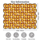 Size chart of yellow and brown tile-pattern scalloped area rug showing 144 x 108 in (366 x 275 cm)