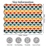 Size chart of wavy-stripe navy and orange scalloped area rug showing 144 x 108 in (366 x 275 cm)