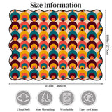 Size chart of multicolor circle-pattern scalloped area rug showing 144 x 108 in (366 x 275 cm)