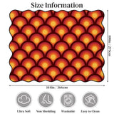 Size chart of red and orange arch-pattern scalloped area rug showing 144 x 108 in (366 x 275 cm)