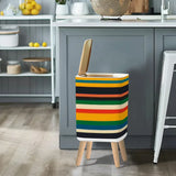 Scandi 1970s Retro Square Small Trash Can with Lid Stripes Multicolor - One Size - retro tash cans