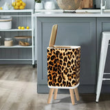 Scandi 1970s Style Square Small Trash Can with Lid Leopardskin seamless Pattern - One Size - retro tash cans