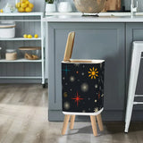 Scandi Midcentury Modern Trash Can with Lid: Retro 1960s Celestial Christmas Stars Black - One Size - retro tash cans