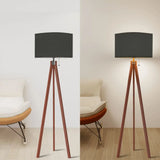 Scandi Nordic Wooden Tripod Floor Lamp with Dark Grey Fabric Shade - retro floor lamps