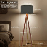 Scandi Nordic Wooden Tripod Floor Lamp with Dark Grey Fabric Shade - retro floor lamps