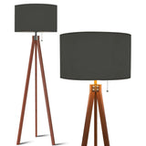 Scandi Nordic Wooden Tripod Floor Lamp with Dark Grey Fabric Shade - US Plug - retro floor lamps