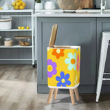 Scandi Retro Square Small Trash Can with Lid 1970s Flowers Yellow - One Size - retro tash cans
