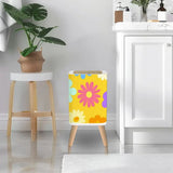 Scandi Retro Square Small Trash Can with Lid 1970s Flowers Yellow - One Size - retro tash cans