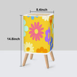 Scandi Retro Square Small Trash Can with Lid 1970s Flowers Yellow - One Size - retro tash cans