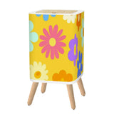 Scandi Retro Square Small Trash Can with Lid 1970s Flowers Yellow - One Size - retro tash cans