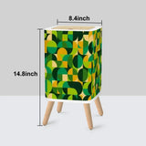 Scandi Retro Square Small Trash Can with Lid 1970s Geomwetric Green Orange Yellow - One Size - retro tash cans