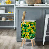 Scandi Retro Square Small Trash Can with Lid 1970s Geomwetric Green Orange Yellow - One Size - retro tash cans