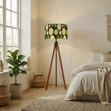 Scandi Retro Tripod Floor Lamp - 70s Moss Green Yellow Beige Dots - retro floor lamps