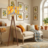 Scandi Retro Tripod Floor Lamp Mid Century Lemon Fruits Pattern - retro floor lamps