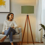 Scandi Retro Tripod Floor Lamp Olive Moss Green Shade Vintage Light - retro floor lamps