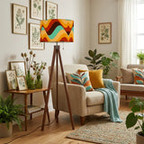 Scandi Retro Tripod Floor Lamp Wavy Multicolor Midcentury Pattern - retro floor lamps