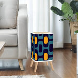 Scandi Square Small Trash Can with Lid 1970s Blue Curry Yellow Geometric - retro ads