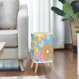Scandi Square Small Trash Can with Lid 1970s Flowers Blue Orange Yellow - One Size - retro tash cans