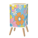 Scandi Square Small Trash Can with Lid 1970s Flowers Blue Orange Yellow - One Size - retro tash cans