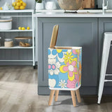 Scandi Square Small Trash Can with Lid 1970s Flowers Blue Orange Yellow - One Size - retro tash cans