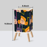 Scandi Square Small Trash Can with Lid Faces 50s Mid Century Pattern Black - One Size - retro tash cans